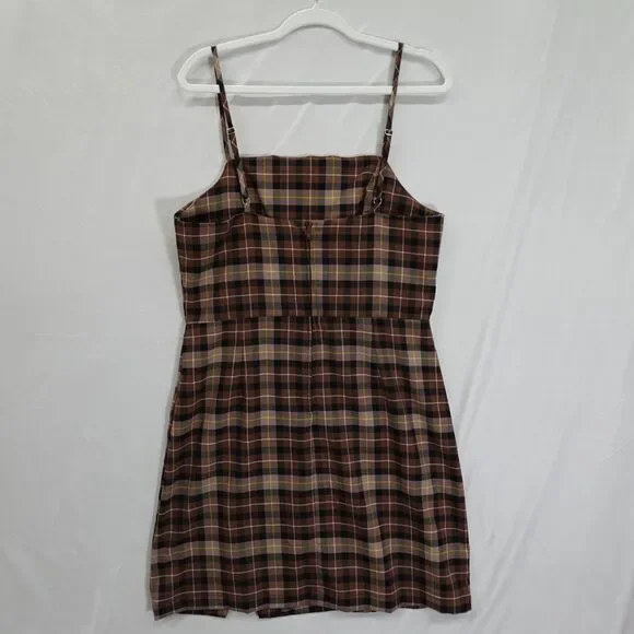 GB Plaid Dress JR. Junior XL Sleeveless Short Brown Plaid Preppy Dark Academia - Picture 16 of 16